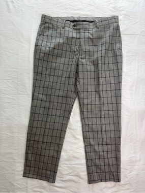 Men's Italian Gray Windowpane Dress Pants 38W